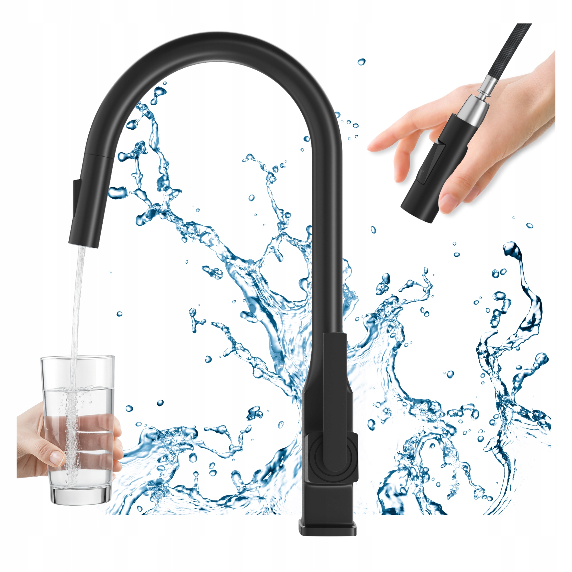 Kuchynský Kohútik S Výsuvným Výtokom, Dvojfunkčné Slúchadlá, Čierna Matná Paso