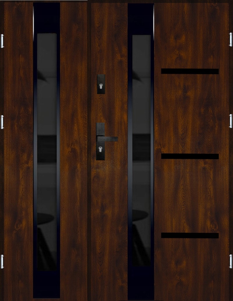 DRZWI ZEWNĘTRZNE DWUSKRZYDŁOWE INOX 4ZD3 BLACK 131CM 55MM CIEMNY REFLEKS