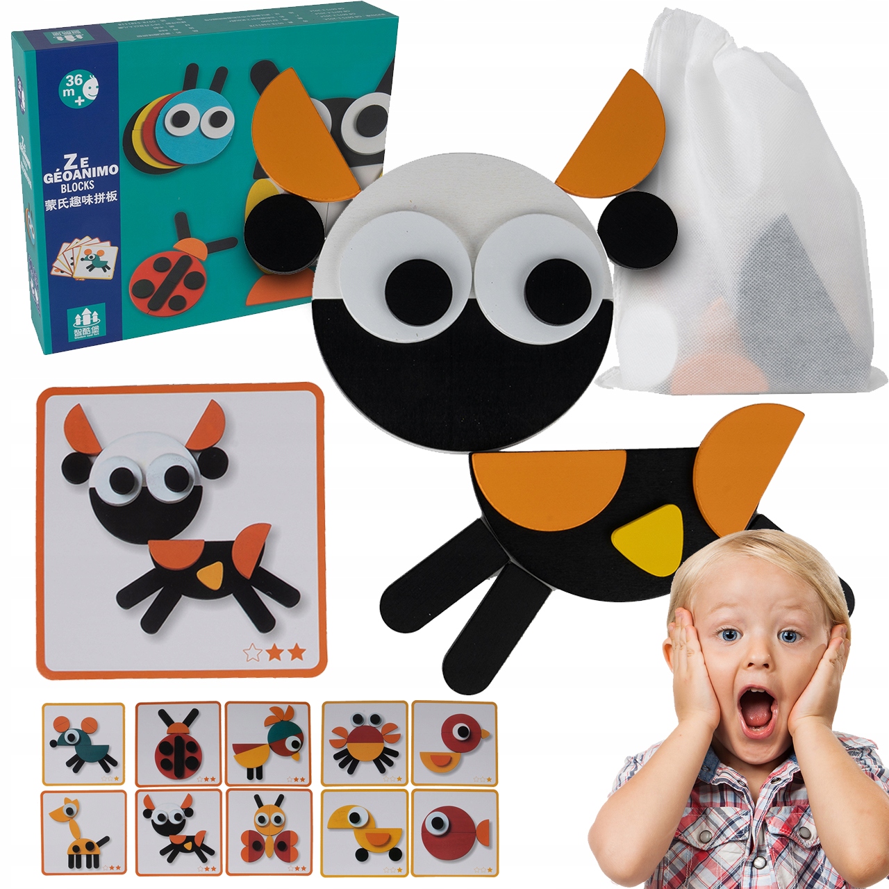 

Układanka Klocki Edukacyjne Drewniane Zwierzątka