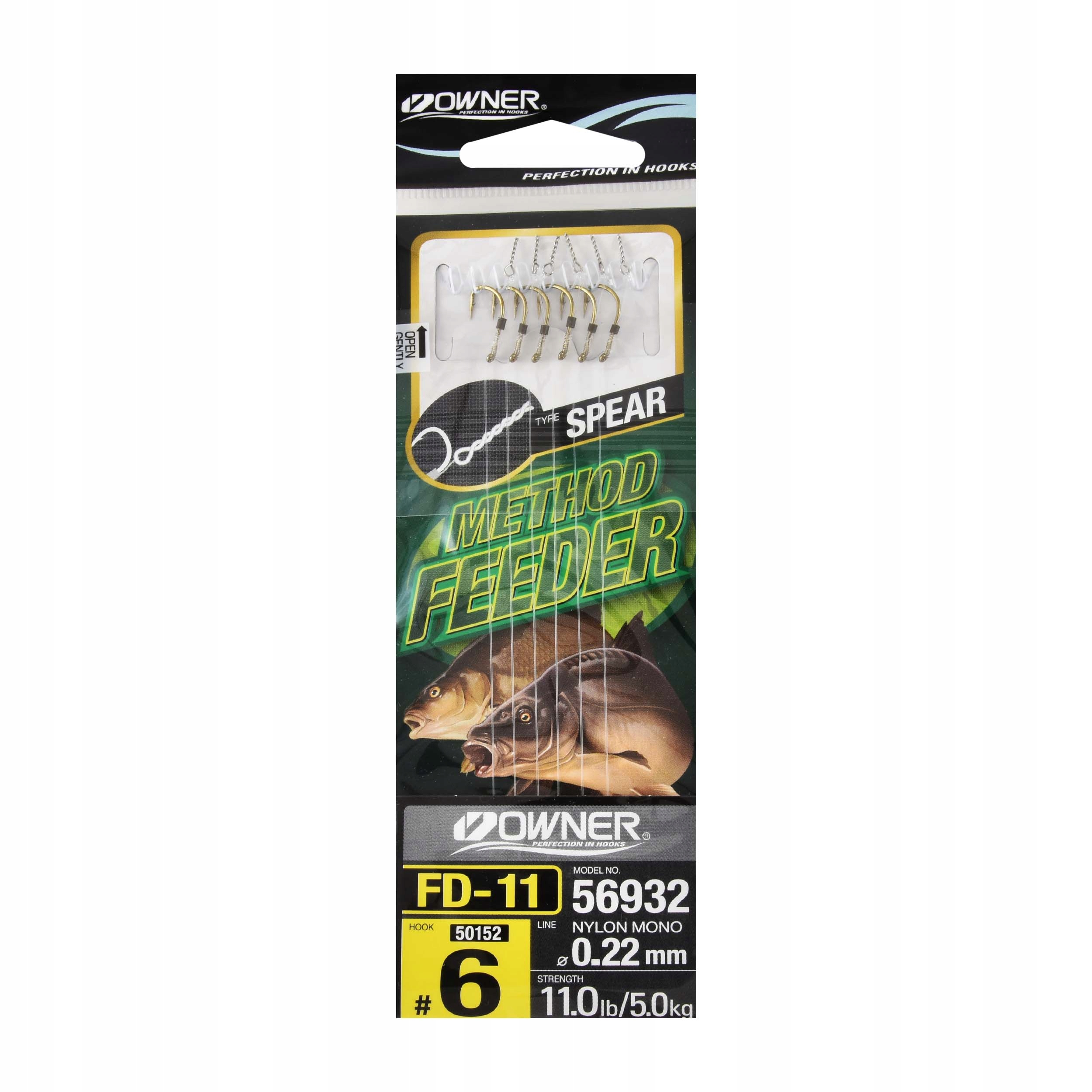 Haczyki Owner FD11 rozm.#6 z przyponami 10cm 5kg 6szt. do Method Feeder