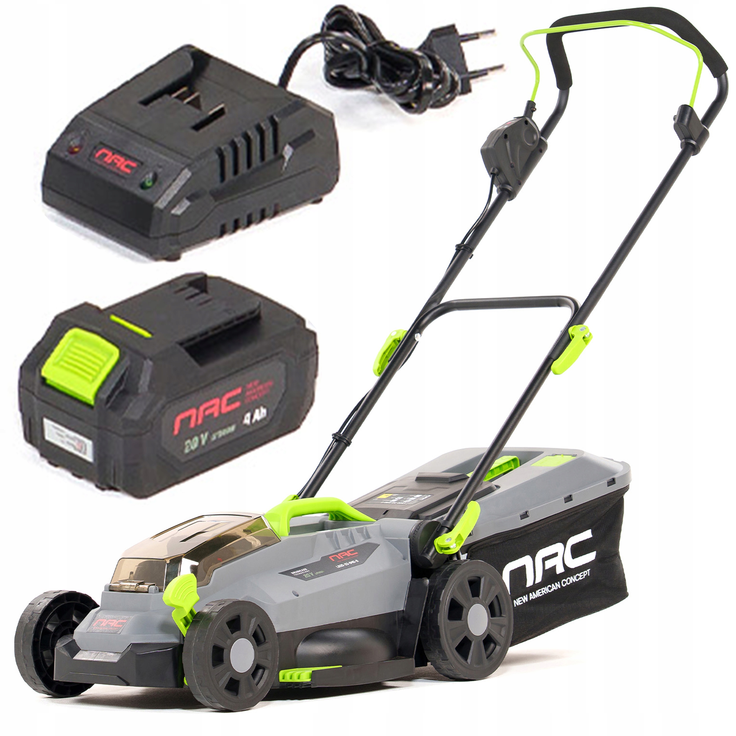 Kosiarka akumulatorowa 33cm Nac 20V kosz 32l zestaw bateria 4Ah ładowarka