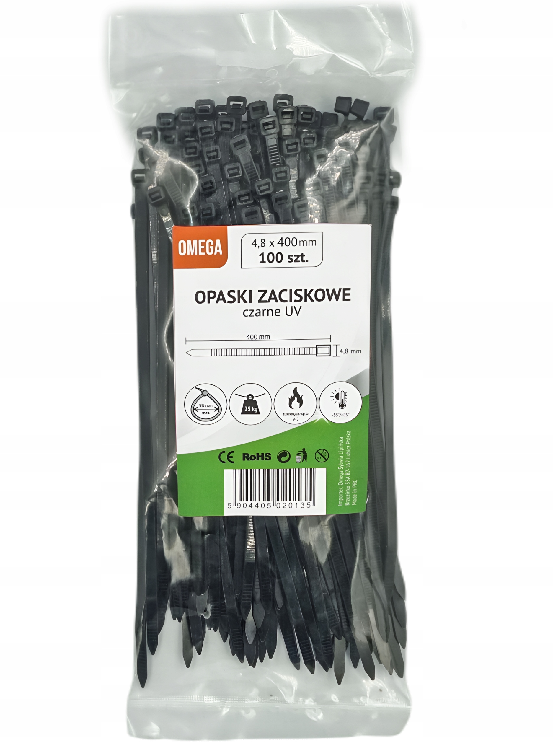 OPASKI TRYTKI ZACISKOWE KABLOWE UV CZARNE 4,8X400