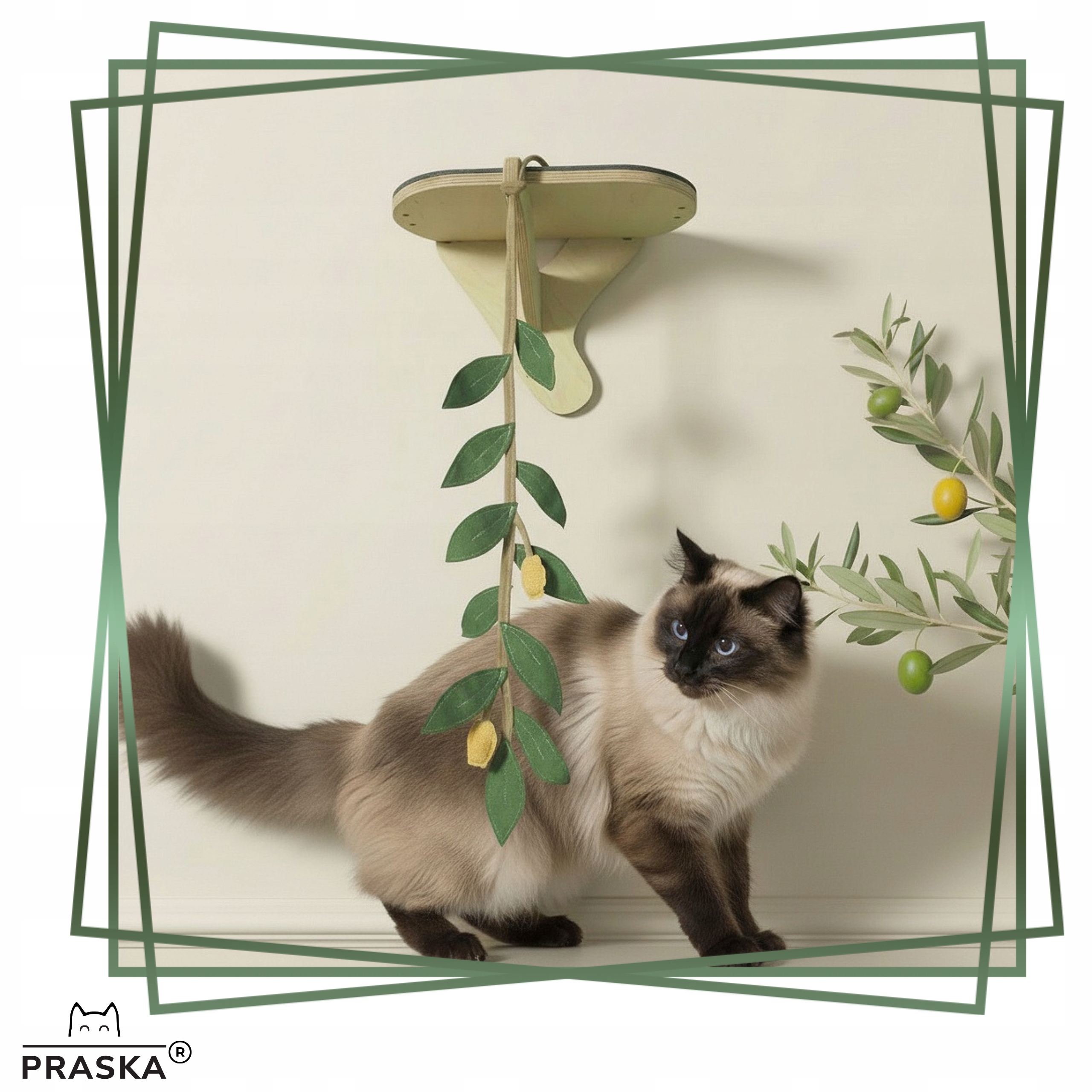 Levně Pražská Hračka pro kočky odolná, závěsná na škrabadlo Větvička Olivová