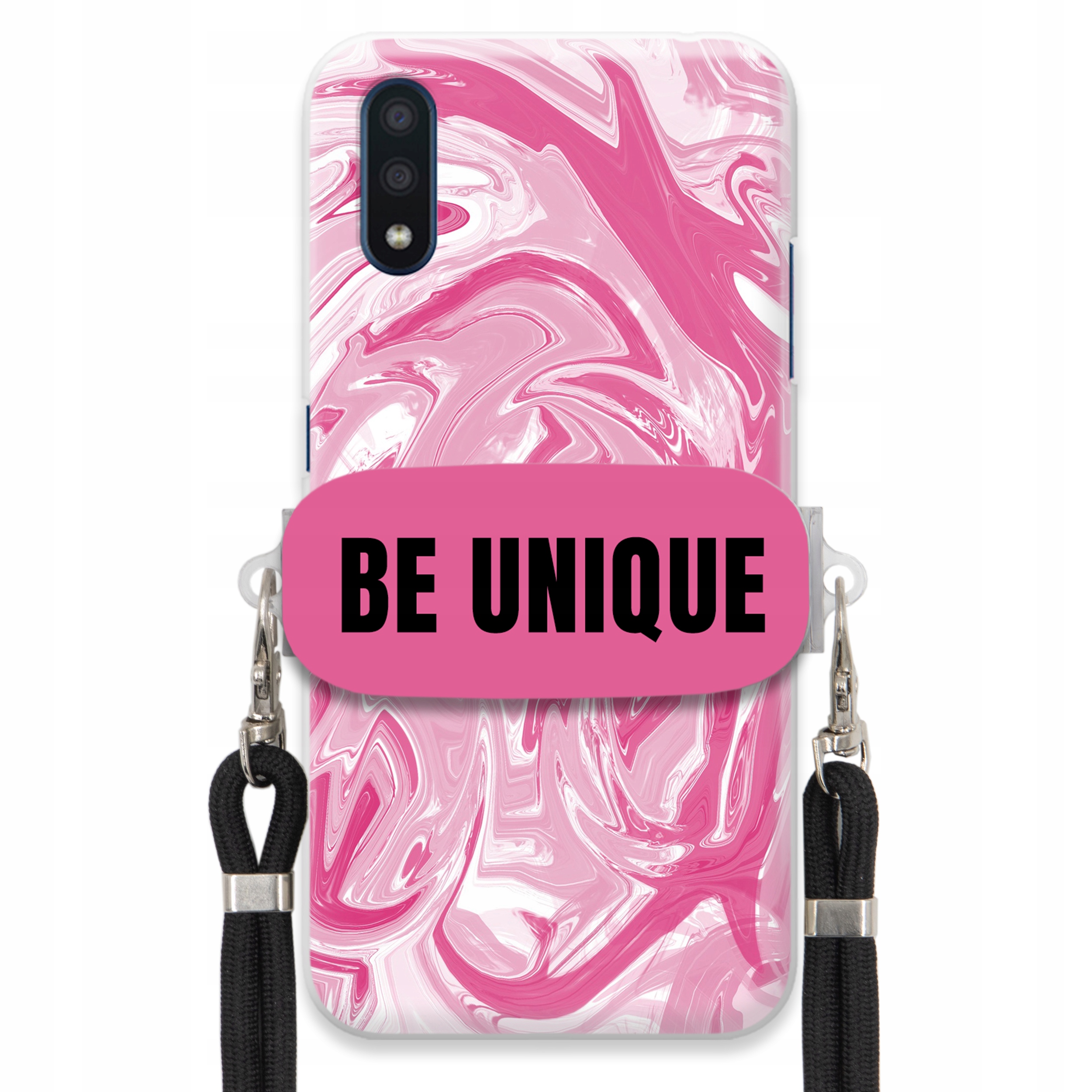 Pouzdro pro Samsung A01 Case úchyt šňůrka Černá Růžová Mramorová Be Unique