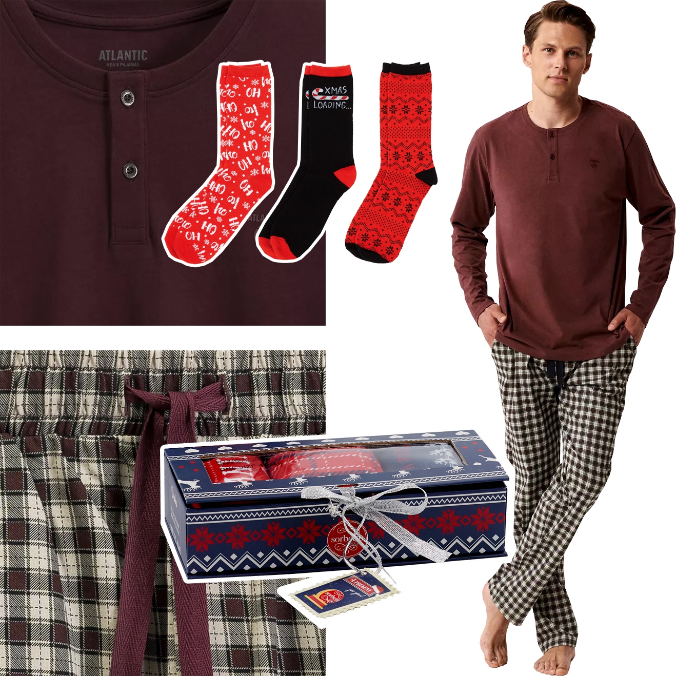 Vánoční pánská pyžamová sada Atlantic vel M 3PAK ponožek vel 40/45