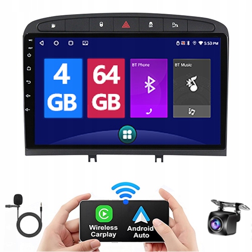 Gps Navigace Rádio Peugeot 308 408 Rok Android Auto Carplay 4GB 64GB