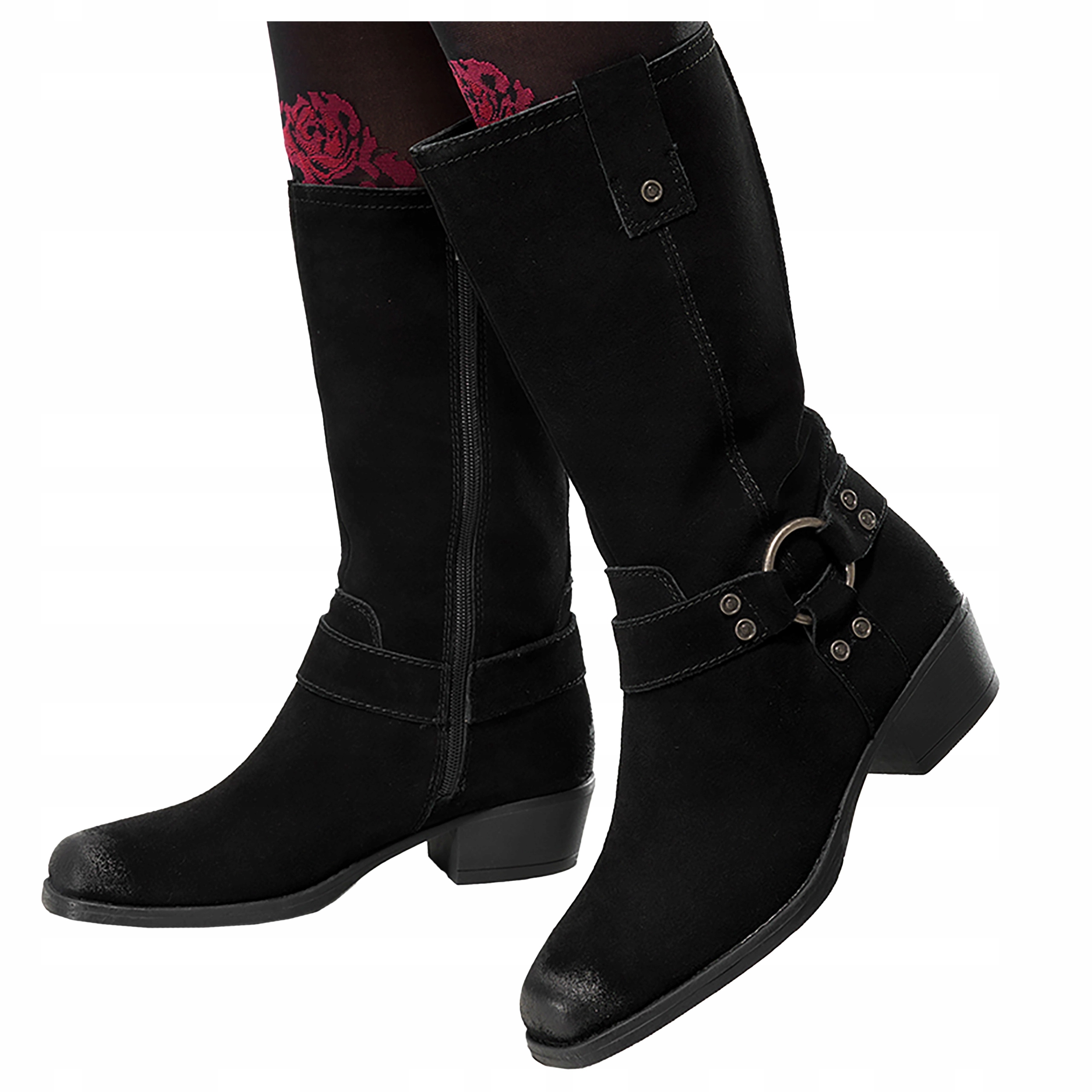 Kozačky Kožené Dámské Černé Kovbojské Boty Před Koleno Nízký Podpatek vel. 37