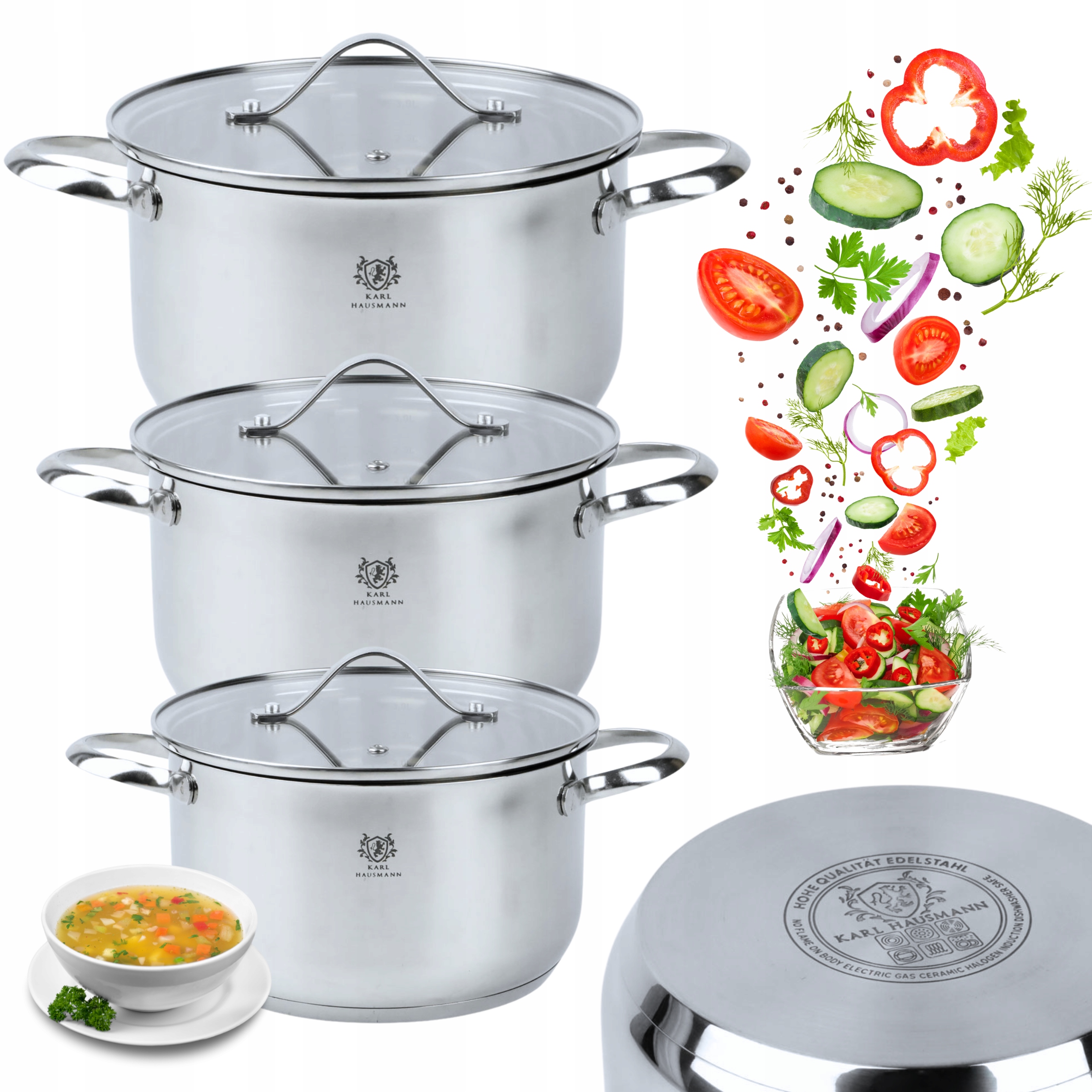 Sada Hrnců Indukční plyn Sada 6 ks Nerezová Ocel 18/0 Pros Hrnce