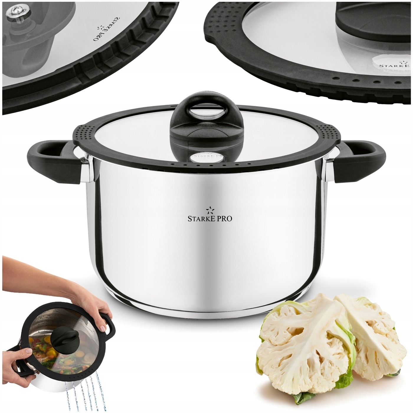 Garnek Indukcja Stalowy Pokrywka Odcedzacz Starke Pro Sante 6,3 l 24cm