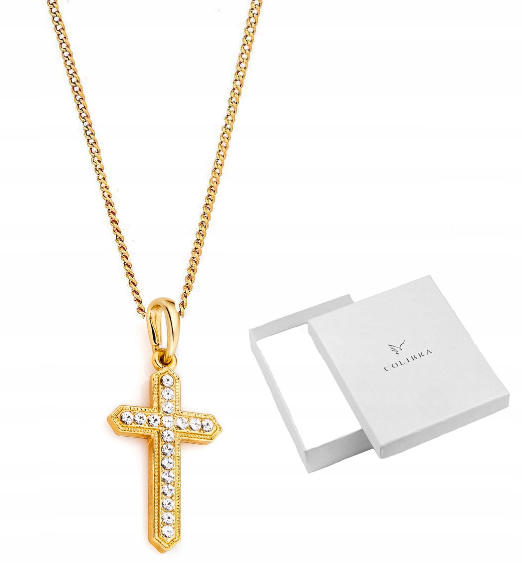 Zlatý Náhrdelník Řetízek Velký Křížek Swarovski