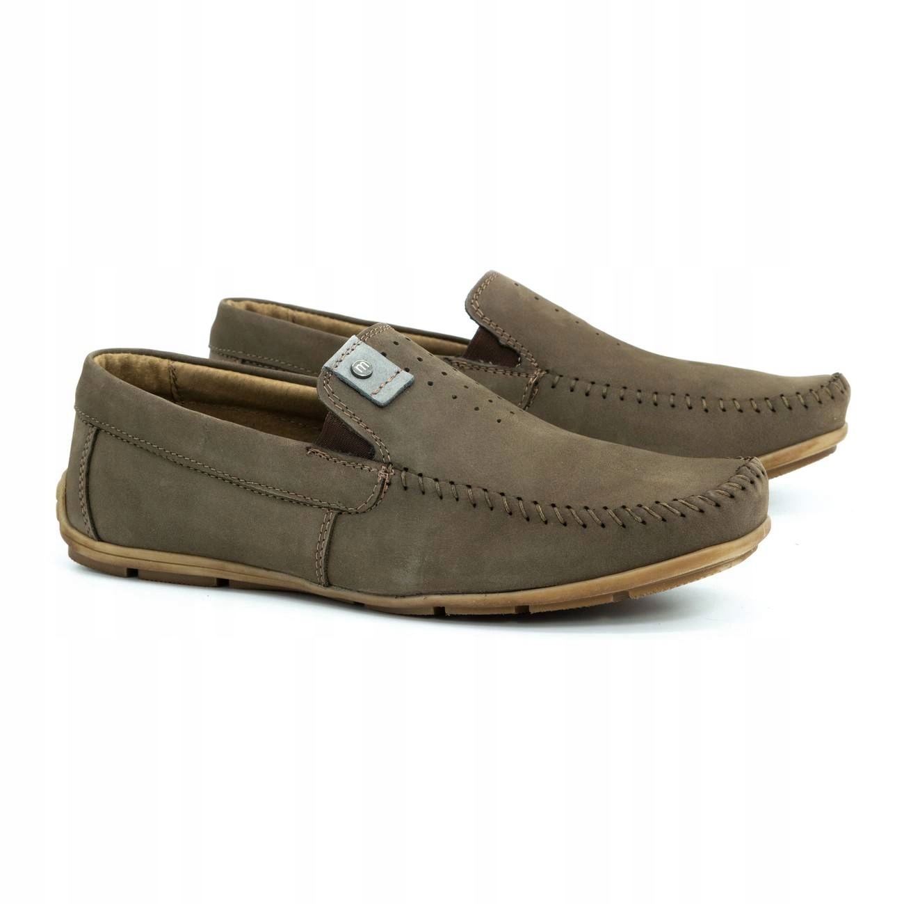 Mokasíny pánské přírodní kůže semiš 937MA hnědé nazouvací slip on 42