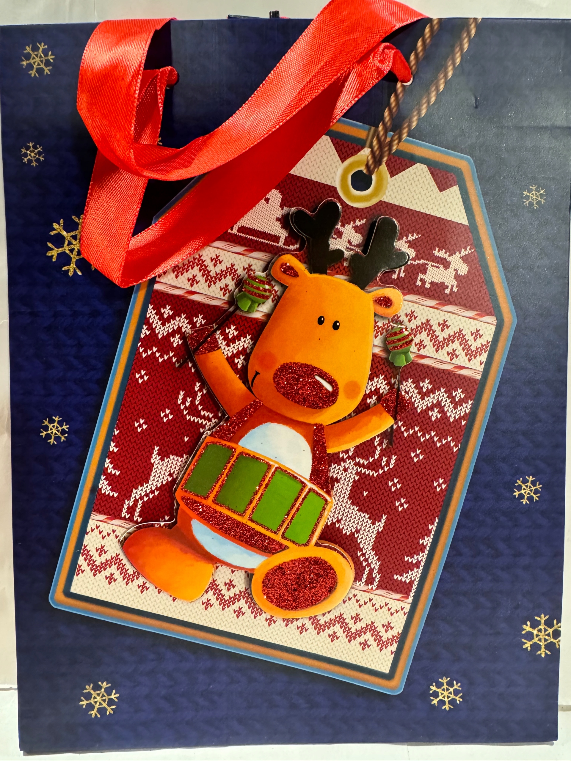 torebka prezentowa ok 17,5x23,5x8 Mikołajki Boże Nar 3D brokat sztywna