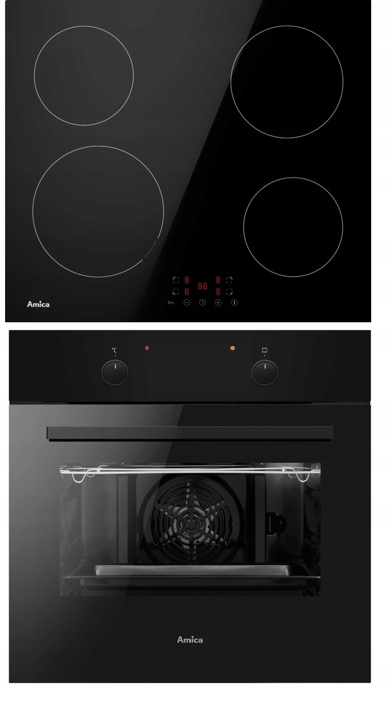 Vestavná sada Amica trouba s 8 funkcemi, indukční varná deska, 4 pole, černá