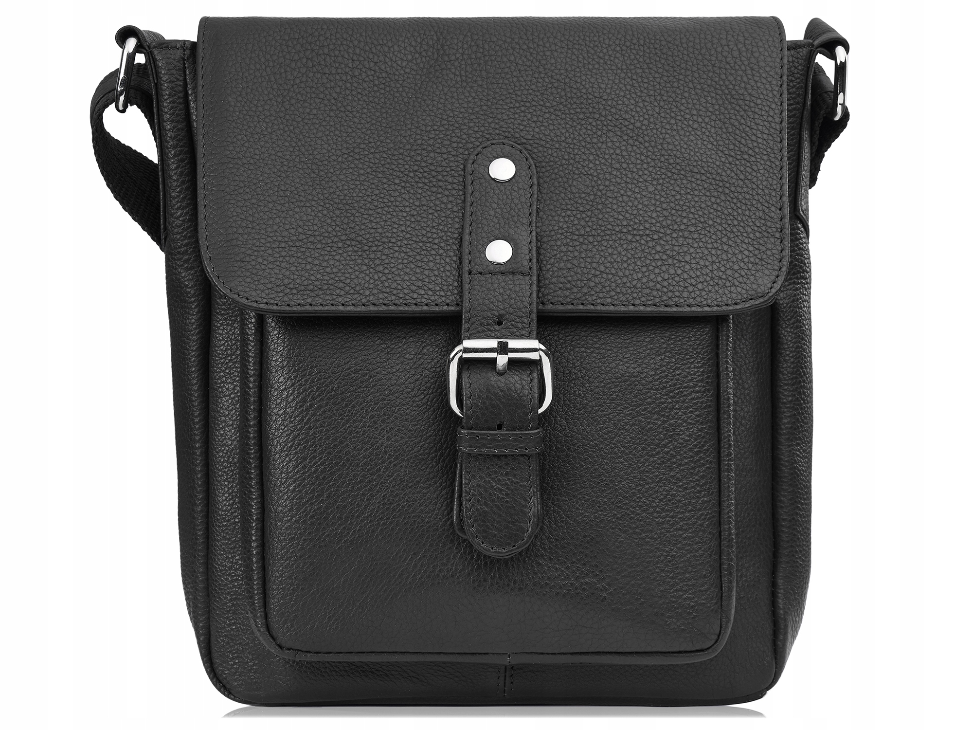 Kožená pánská taška přes rameno, městská kabelka přes rameno s klopou, černá elegantní