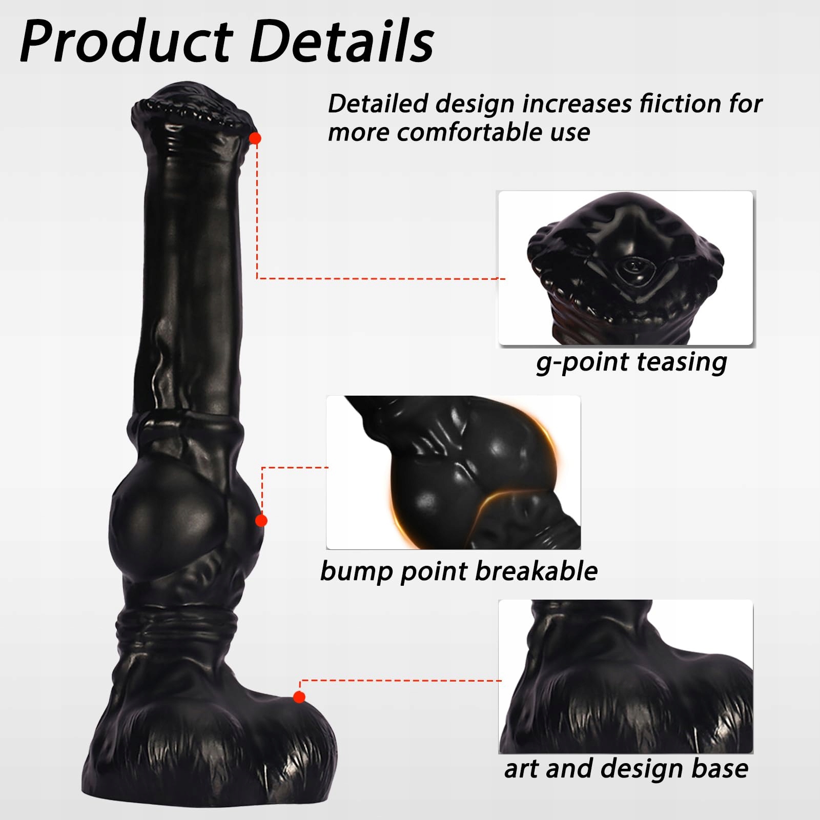 BDSMJOY Dildo Analne 380mm Czarny z Przyssawką dla Kobiet i Mężczyzn — miniatura 3