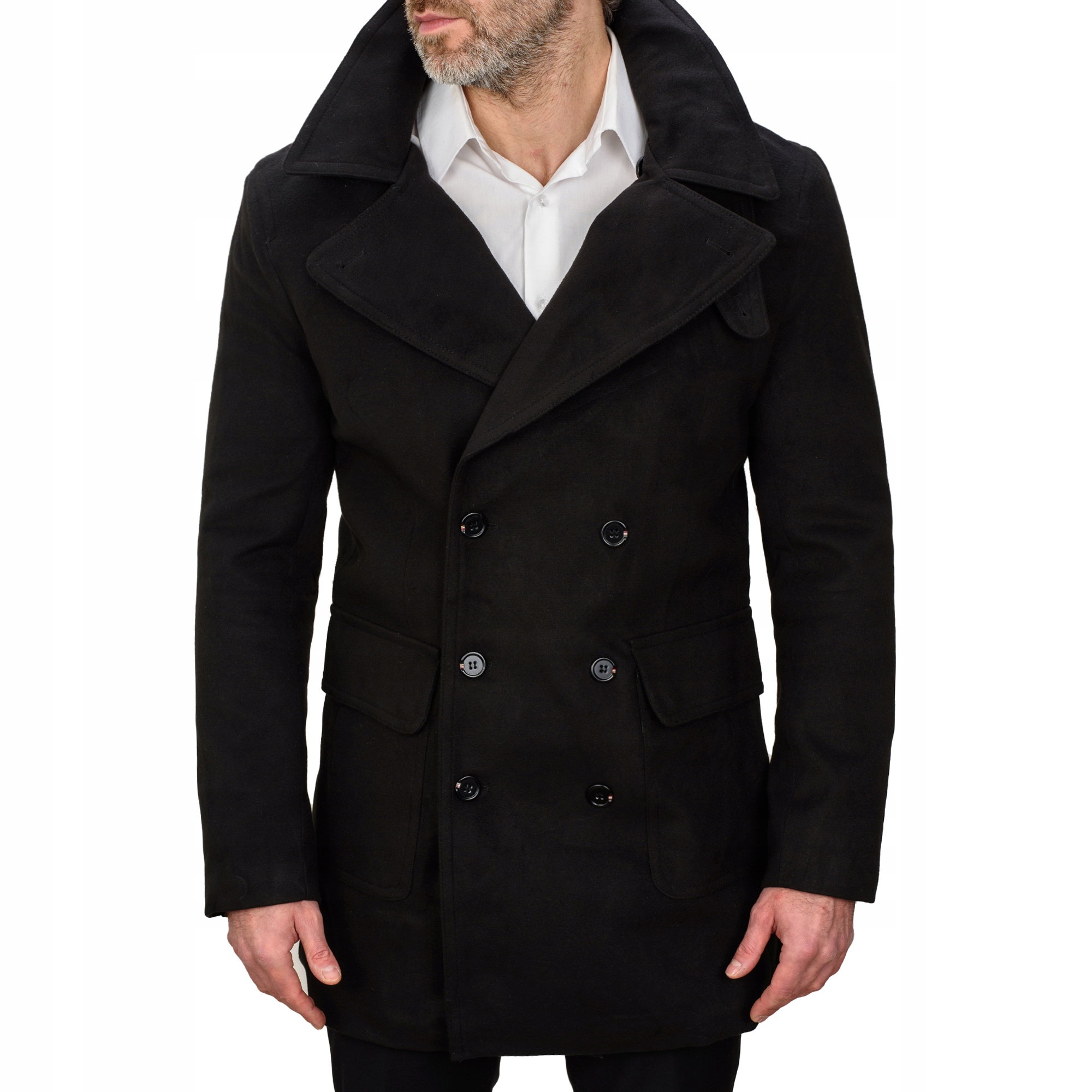 JP1048 r. XL ELEGANCKI DWURZĘDOWY MĘSKI PŁASZCZ OCIEPLANY