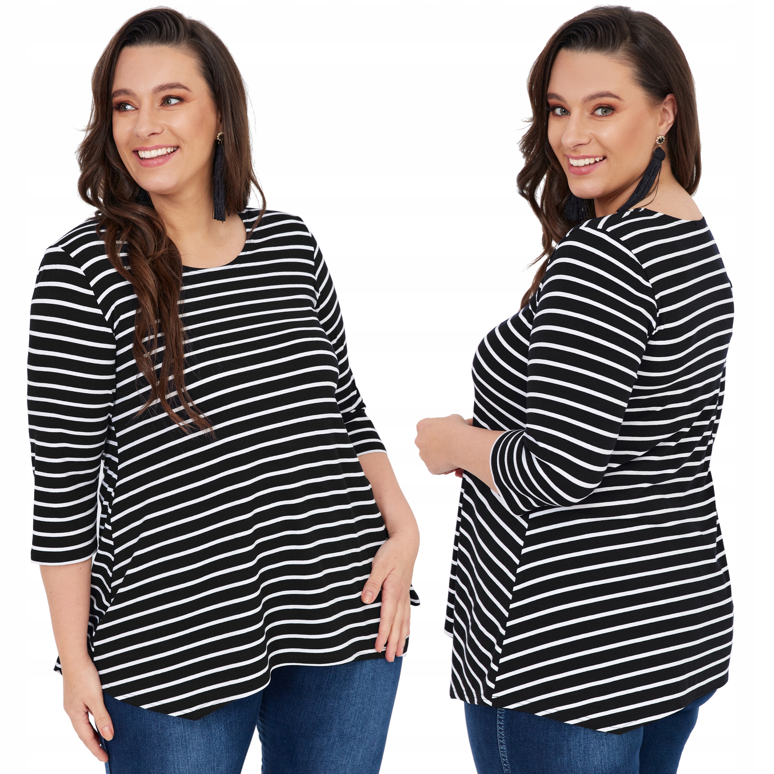 Dámská volná tunika s velkými pásky Plus Size