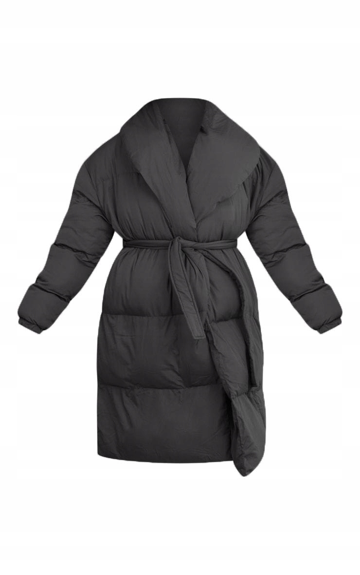 PRETTYLITTLETHING CZARNY PIKOWANY PŁASZCZ WIĄZANIE VUW NG4__XS Kolor czarny