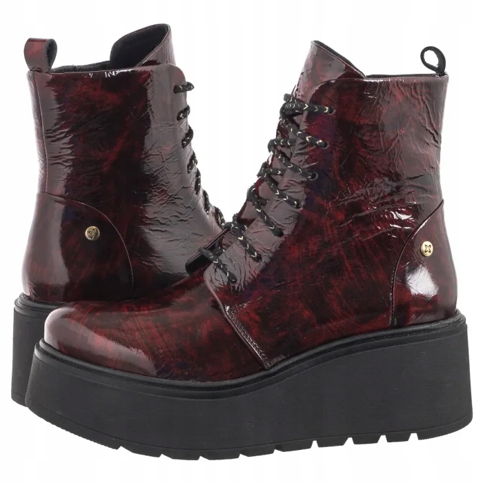 Boty Kotníkové Boty Kožené na platformě Dámské Maciejka Bordové 06762-23