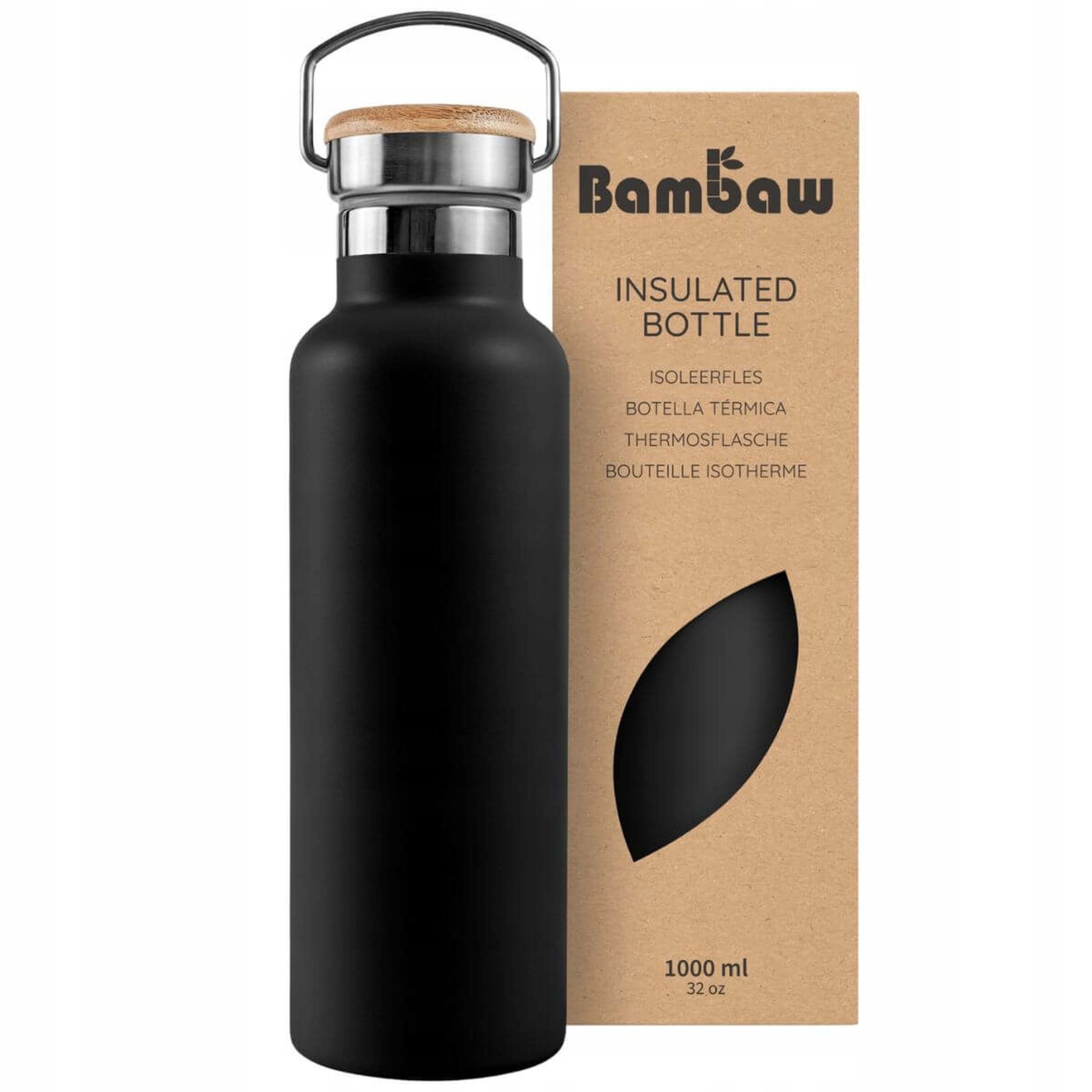 Bambaw Černá termoláhev s bambusovým uzávěrem Jet Black 1000 ml