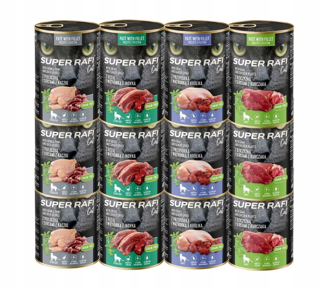 Levně Rafi Cat mokré krmivo pro kočky MIX Chutí 12 x 400 g