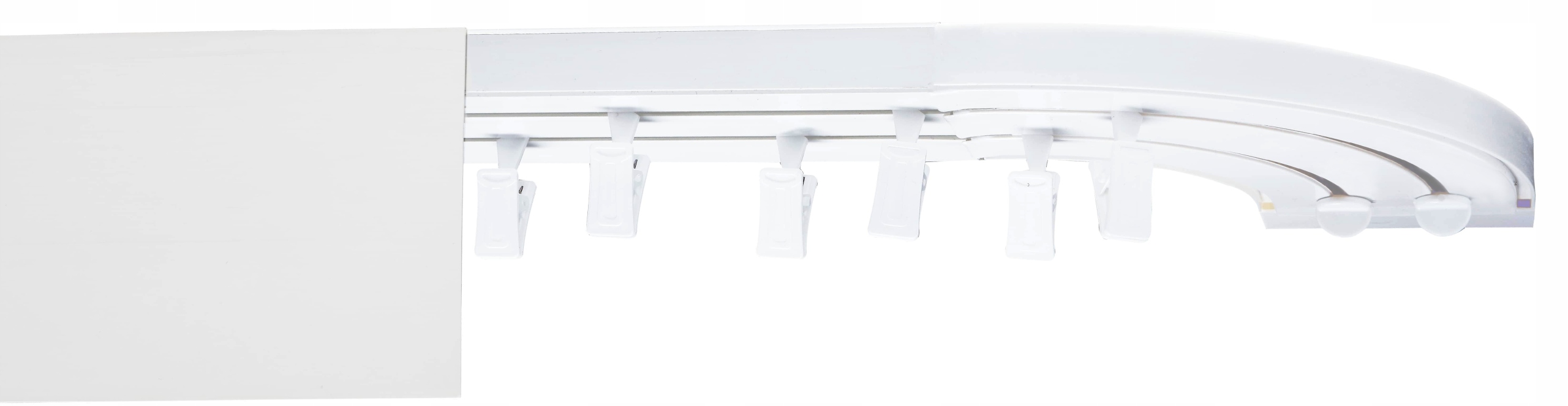 

Karnisz sufitowy 2tor 140cm maskownica 9cm łuk