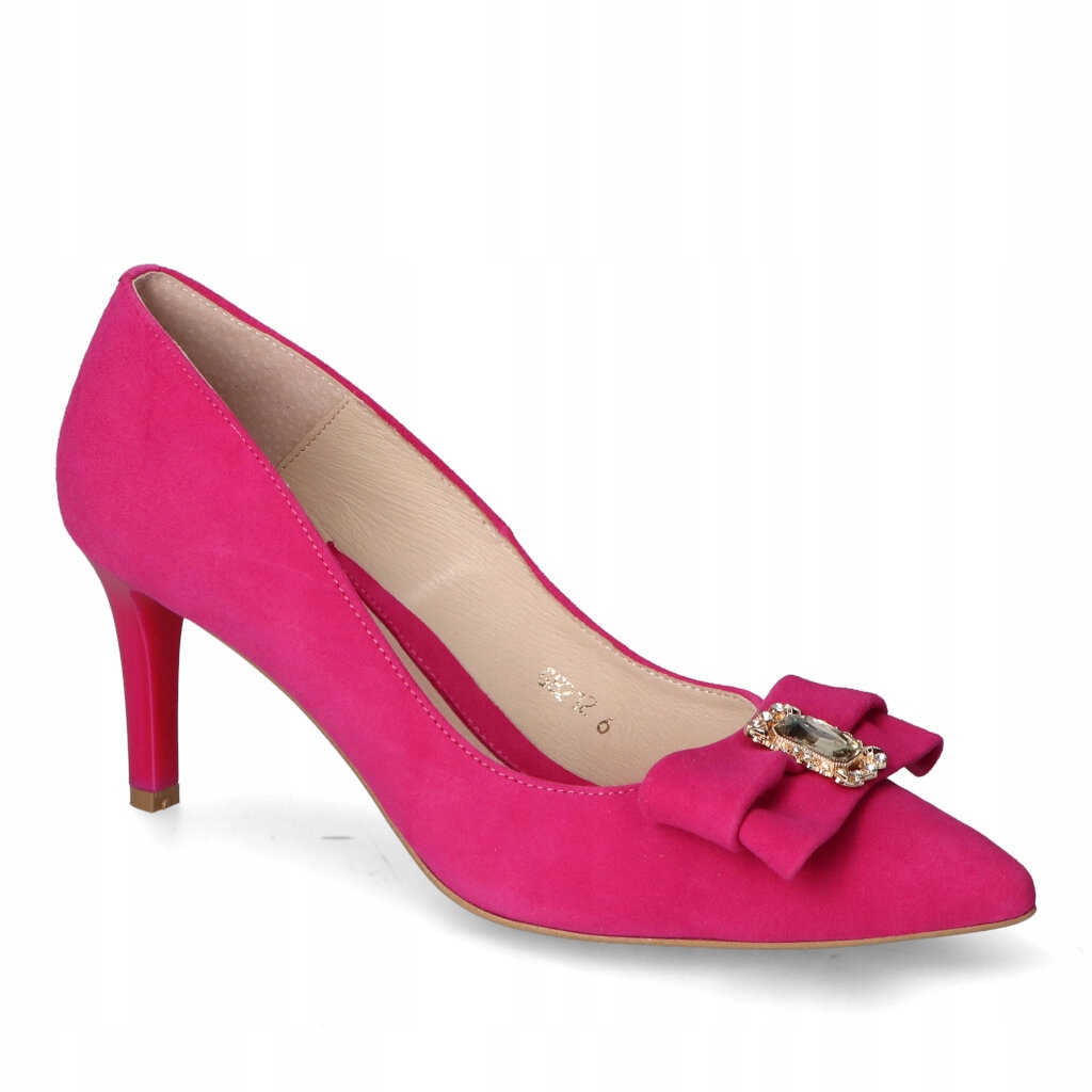 Amské lodičky na podpatku Emis Fuchsiová semišová s mašličkou 40