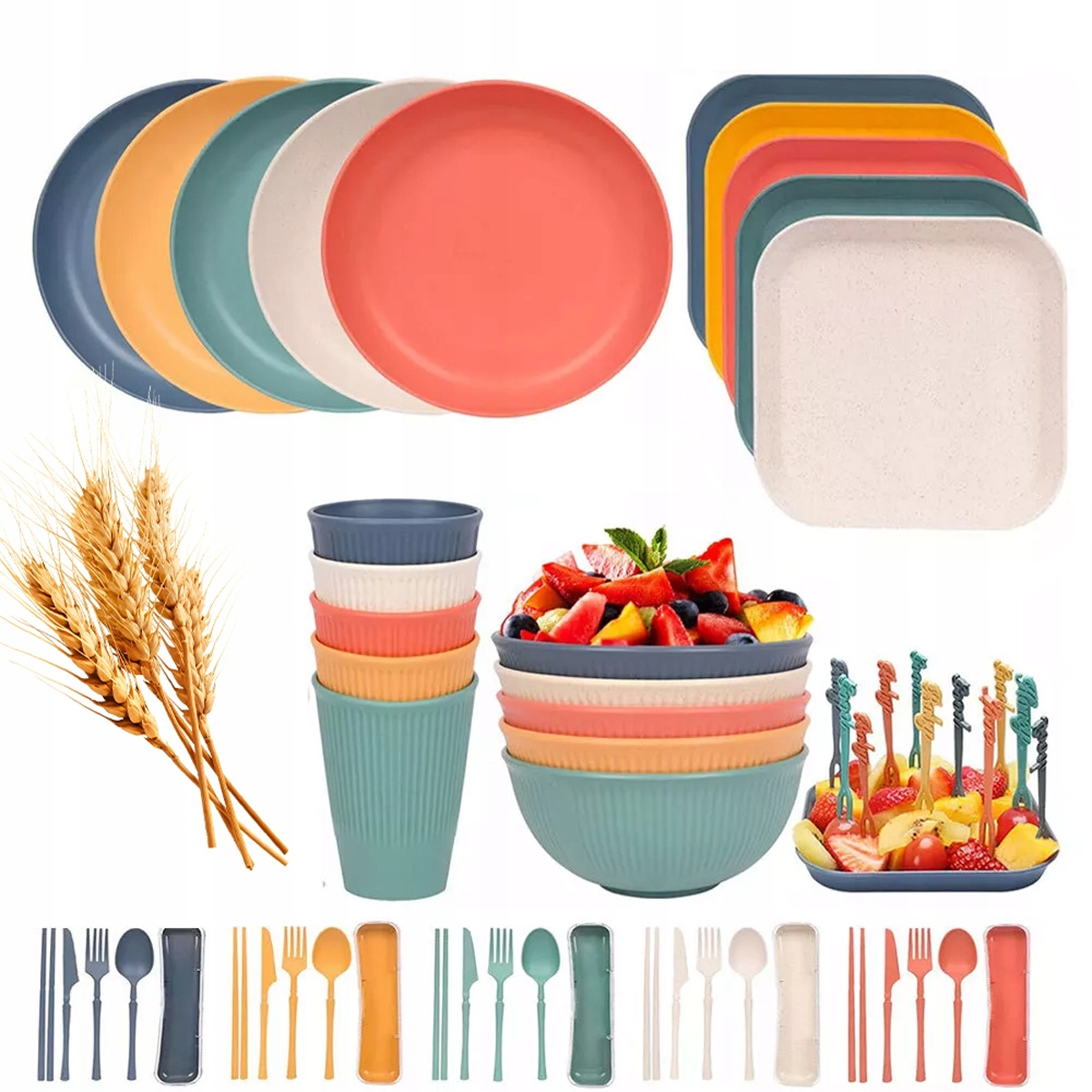 Naczynia Turystyczne Sztućce Talerze Kemping Survival Zestaw 5 Osób 52EL XL