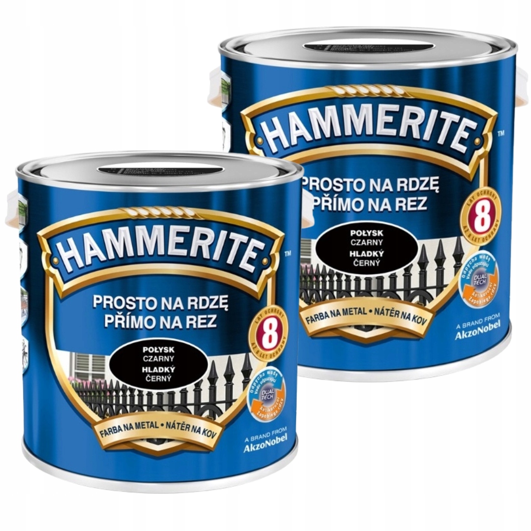 Hammerite Barva Na Kov 5L Přímo Na Rez Lesklá Černá Set 2x2,5L