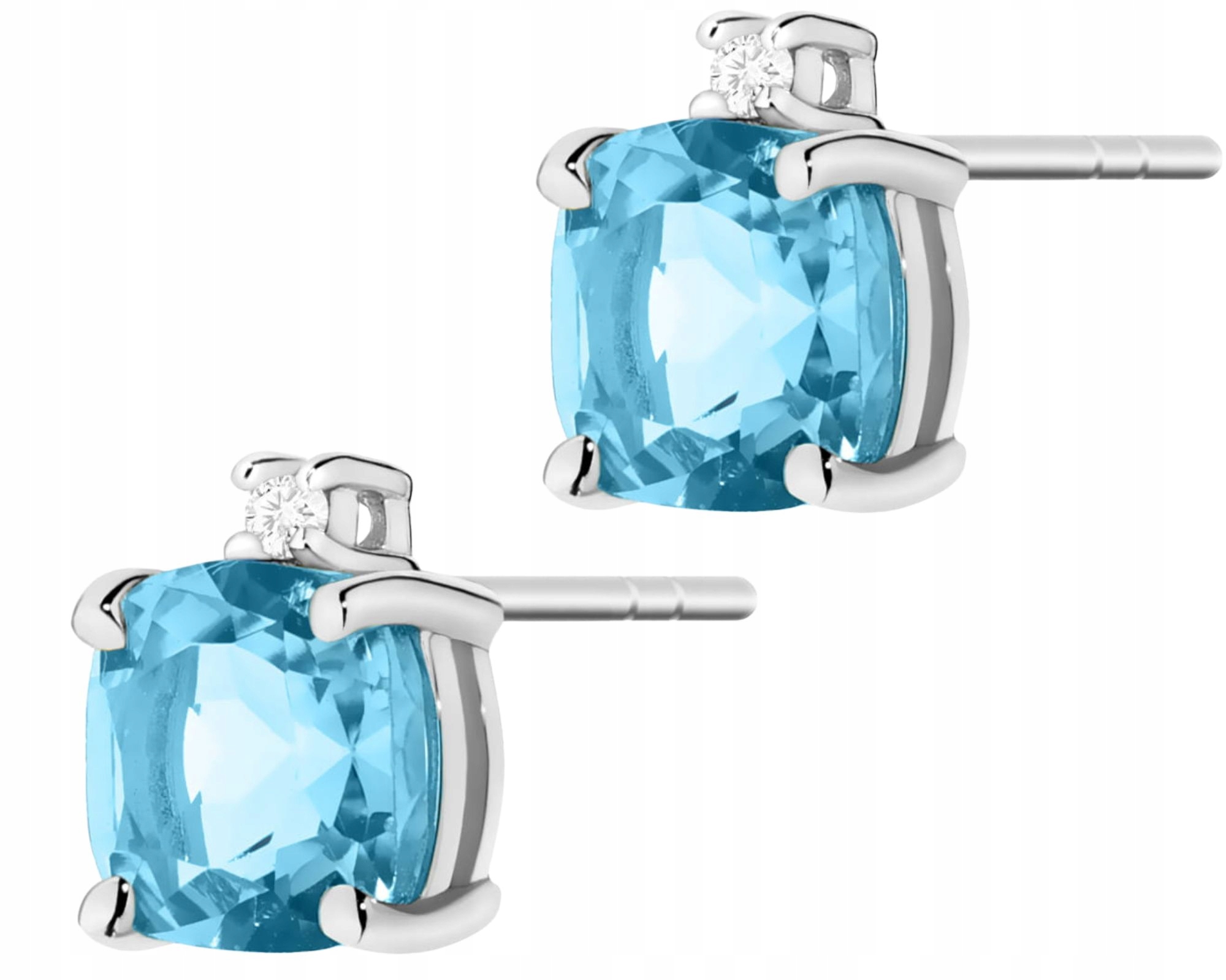 Białe Złoto Kolczyki Topaz Brylanty Na Sztyfcie Złoto 585