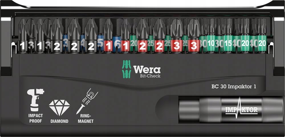 Sada bitů Wera Bit-Check 30 cz. Impaktor 1, sada držáků s bity