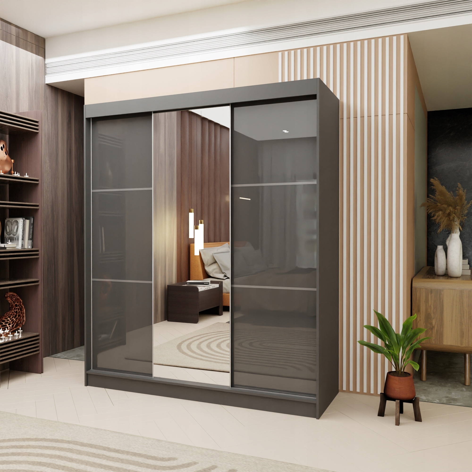 Skříň skříň Vitale 180 cm Skříň se zrcadlem Posuvná šedá