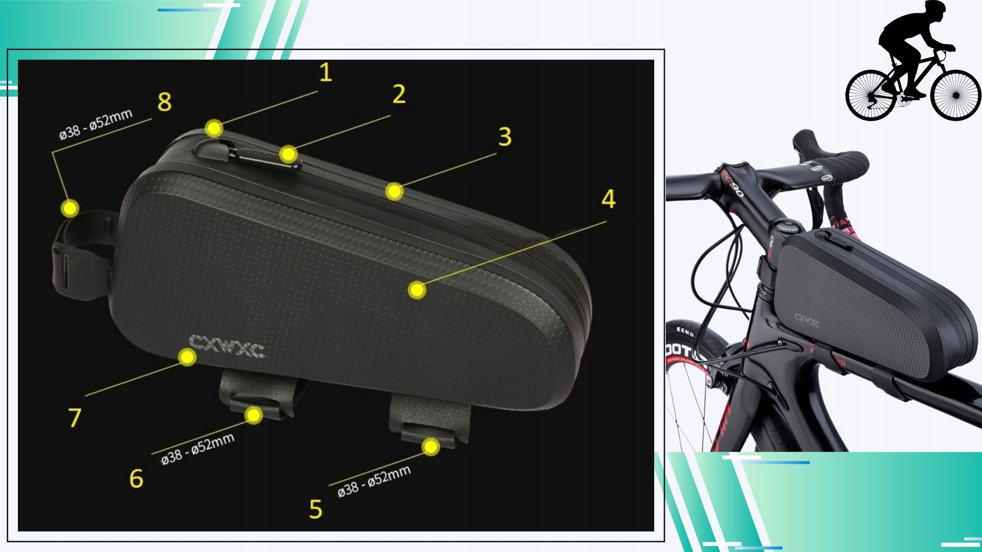 SAKWA ROWEROWA NA ROWER TORBA NA RAME WODOODPORNA SOLIDNA POJEMNA JAKOŚĆ XL Wysokość 11 cm