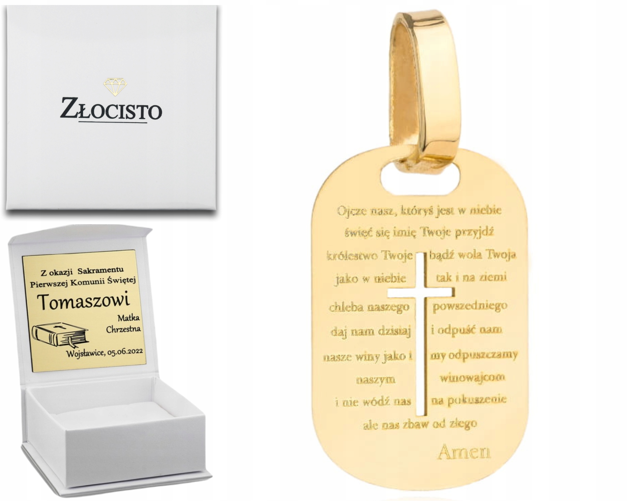 Zlatý Medailonek S Modlitbou Otče Náš Na Plechu 585 Křest Svaté Přijímání Dárek