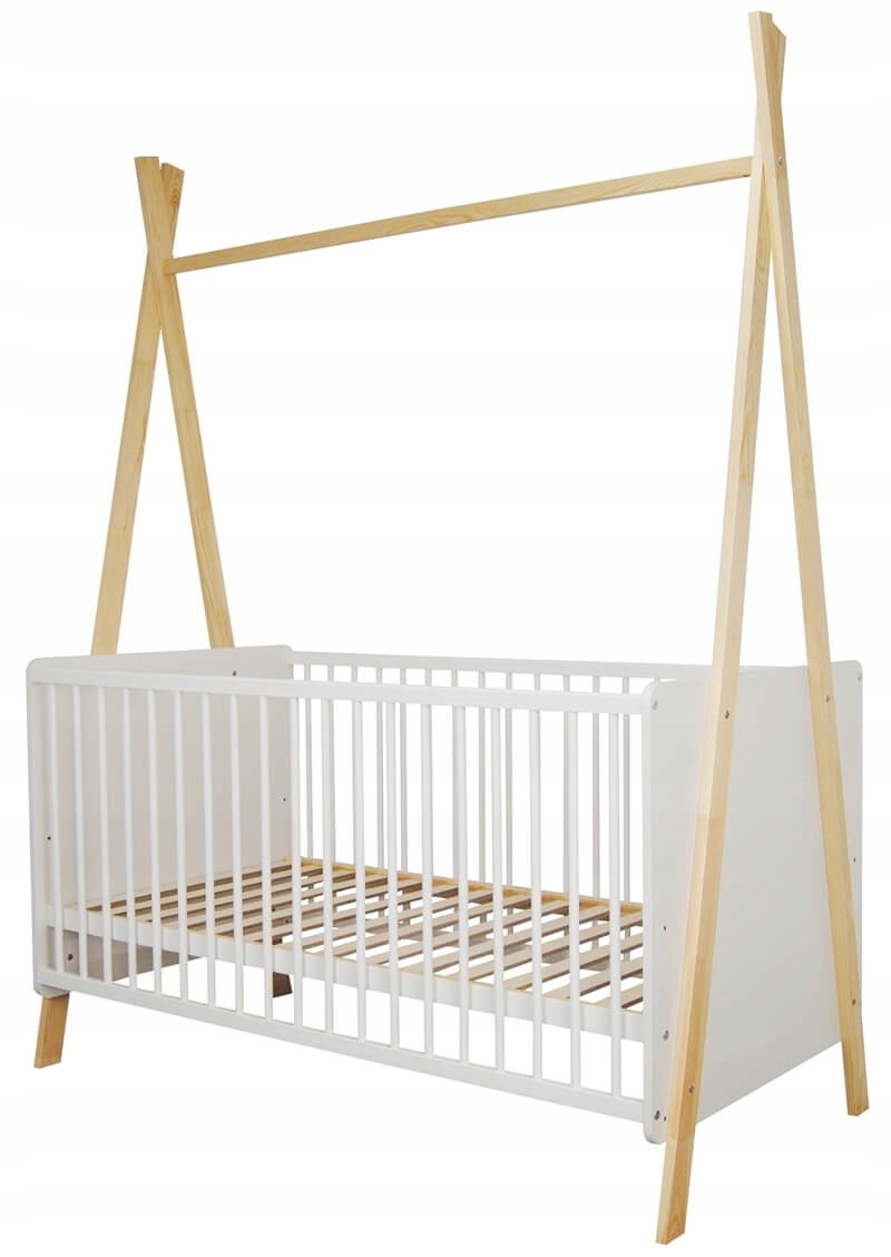 DZIECIĘCE NIEMOWLĘCE DREWNIANE ŁÓŻECZKO Z BARIERKA TAPCZAN 140x70 TIPI