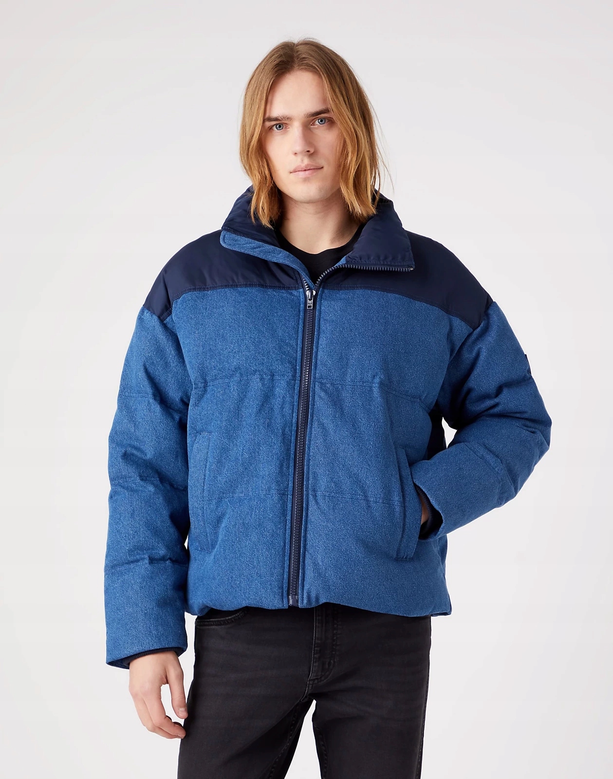 Pánská péřová bunda Wrangler Denim Down Puffer MID Indigo W4E7VBX8E M