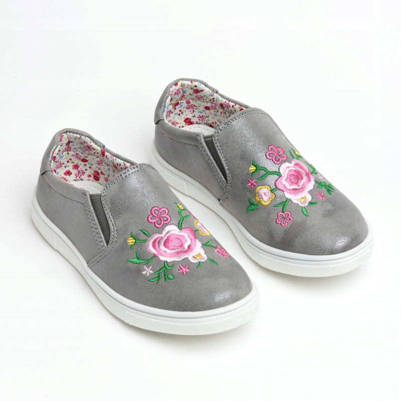 Półbuty dziewczęce wsuwane w.SKÓRA urocze kwiatki miękkie Wojtyłko 28