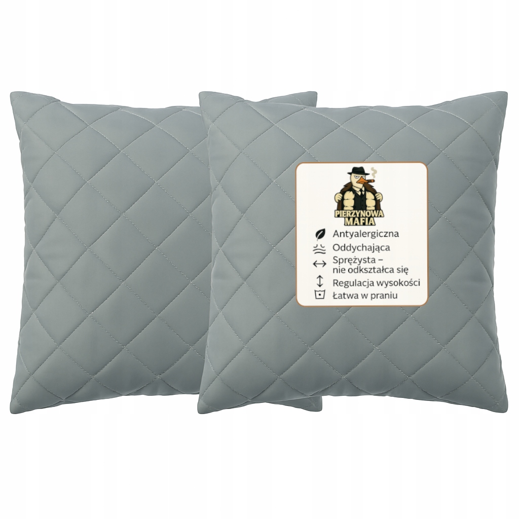 Sada dvou šedých polštářů 2x 70x80 Antialergická regulace výšky