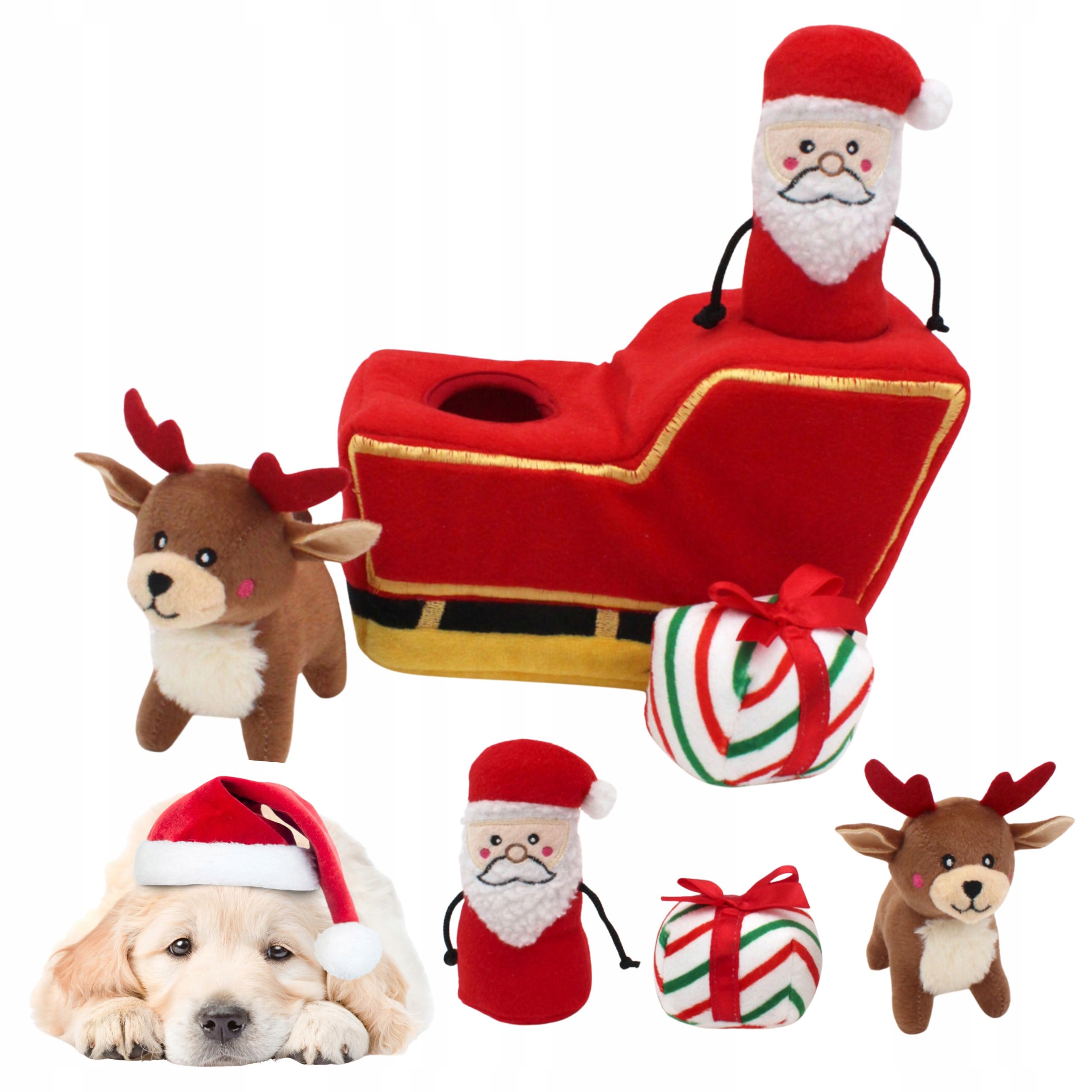 Levně Hračka pro psy Vánoční Sáňky Mikuláše norka Interaktivní na Vánoce