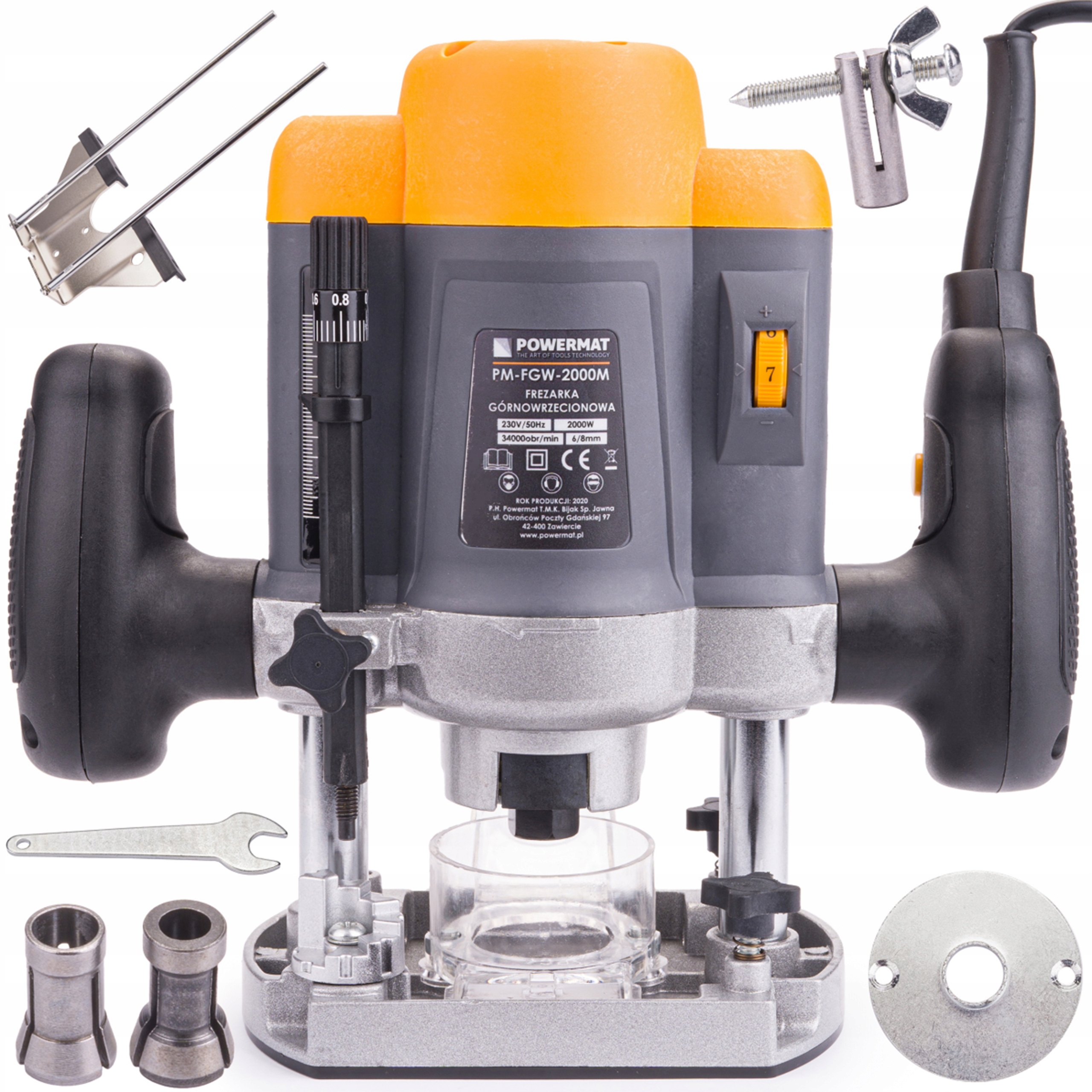 Frezarka Górnowrzecionowa 2000W 6-8mm Wycinarka 11500-34000 Rpm Powermat