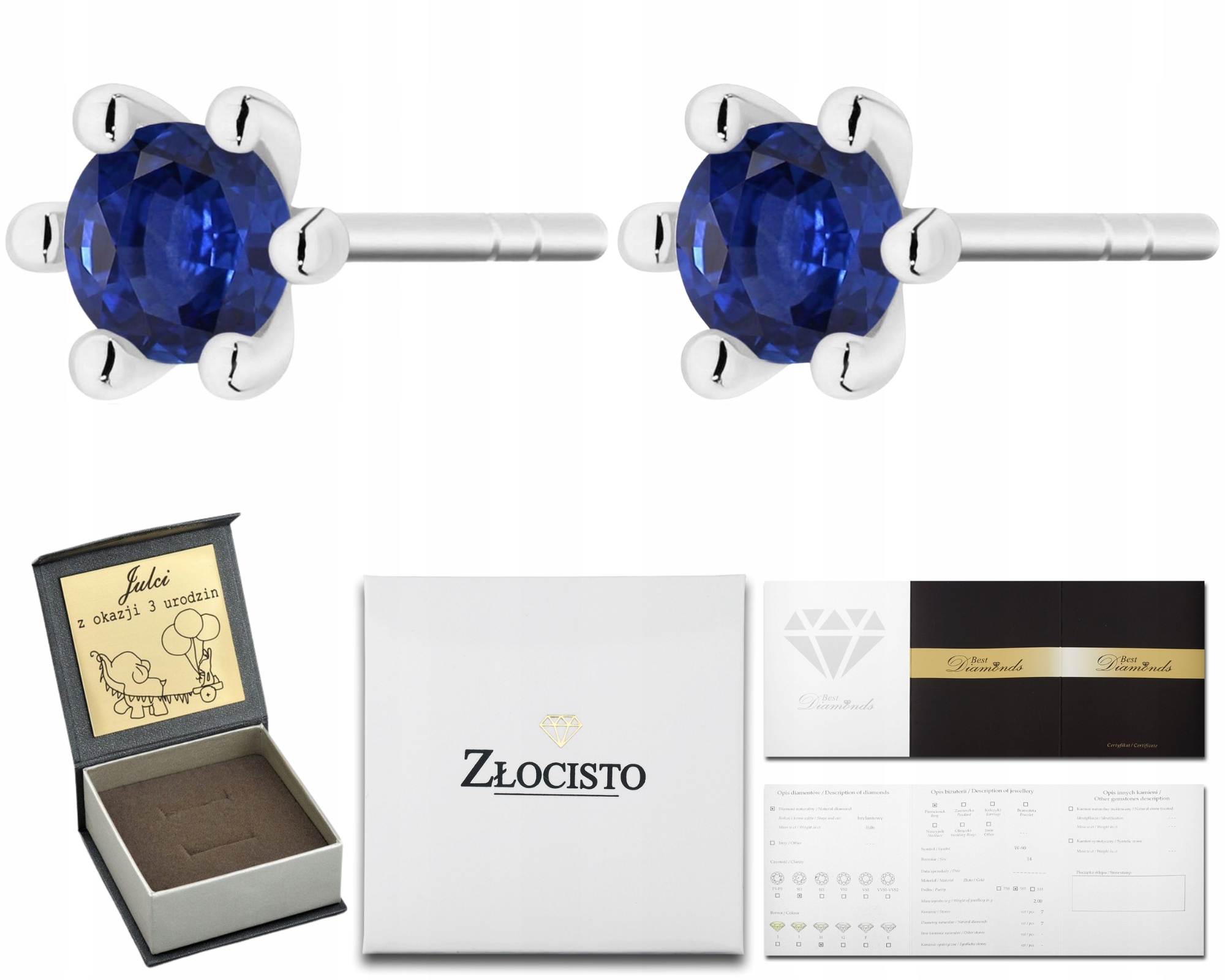 Náušnice z bílého zlata s Gravírování Ryzost 585 Dárek