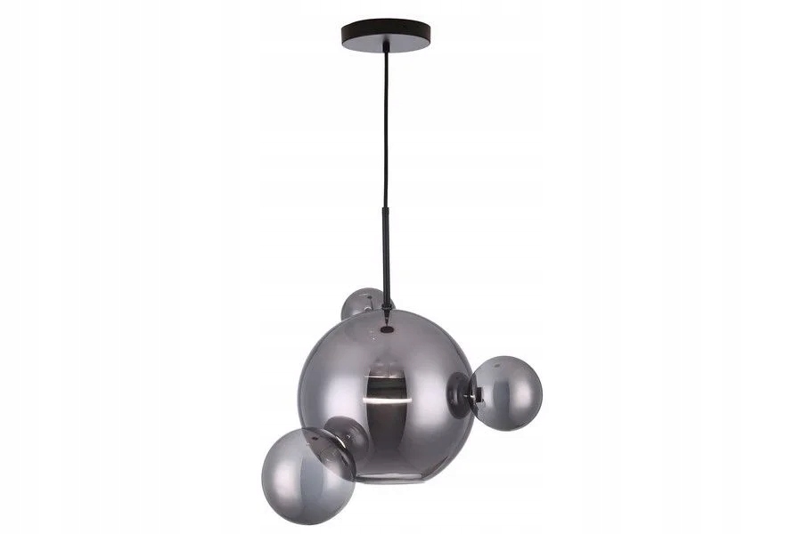Závěsná Led lampa černá skleněná kouřová koule 30 cm 3 skleněné kuličky Reality