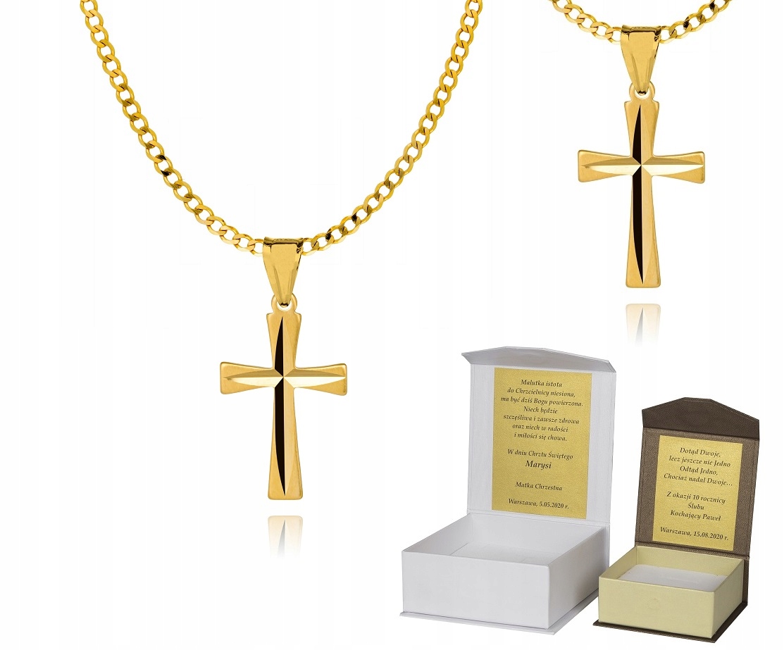 Zlatý řetízek stříbro pozlacený křížek 40 cm Dedikace P4K17