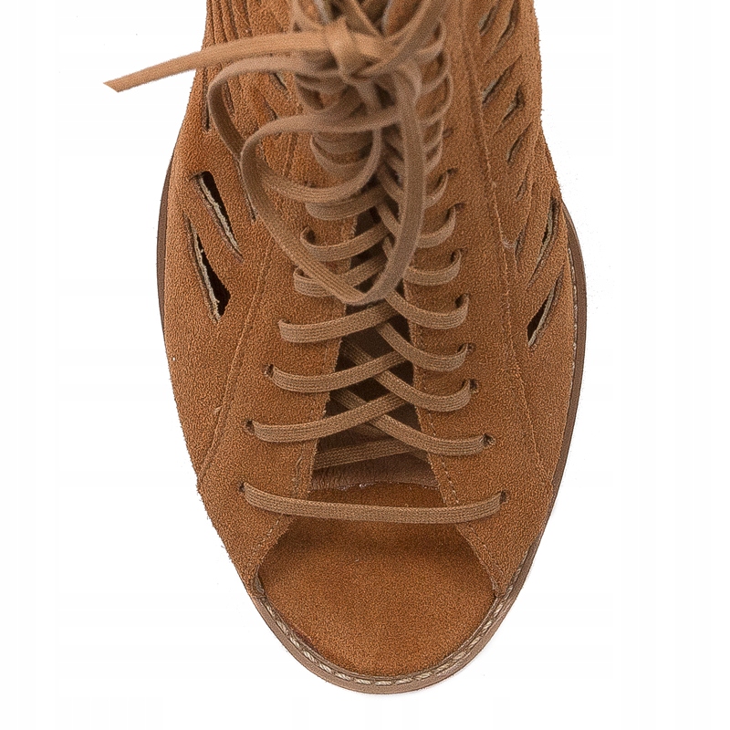 Botki Maciejka 04040-29 skórzane na słupku ażurowe welurowe rude r.38 Rozmiar 38