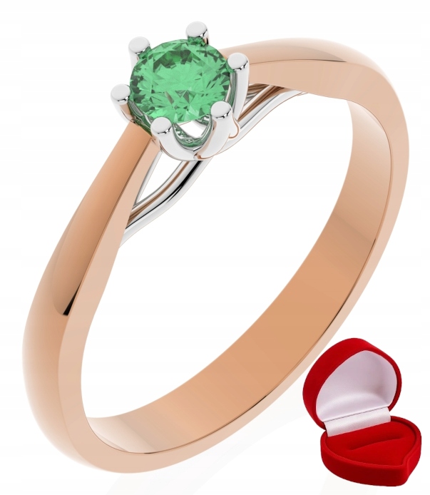 Zlatý Prstýnek 585 14k Smaragd 0,24 ct Růžové Zlato R9