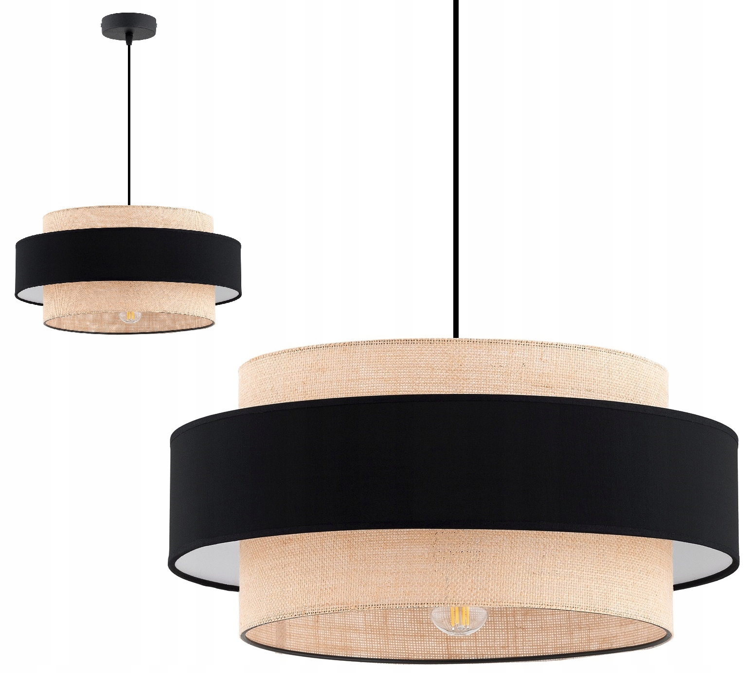 Lampa Wisząca Zwis Sufitowa Abażur Czarny Juta 40 cm