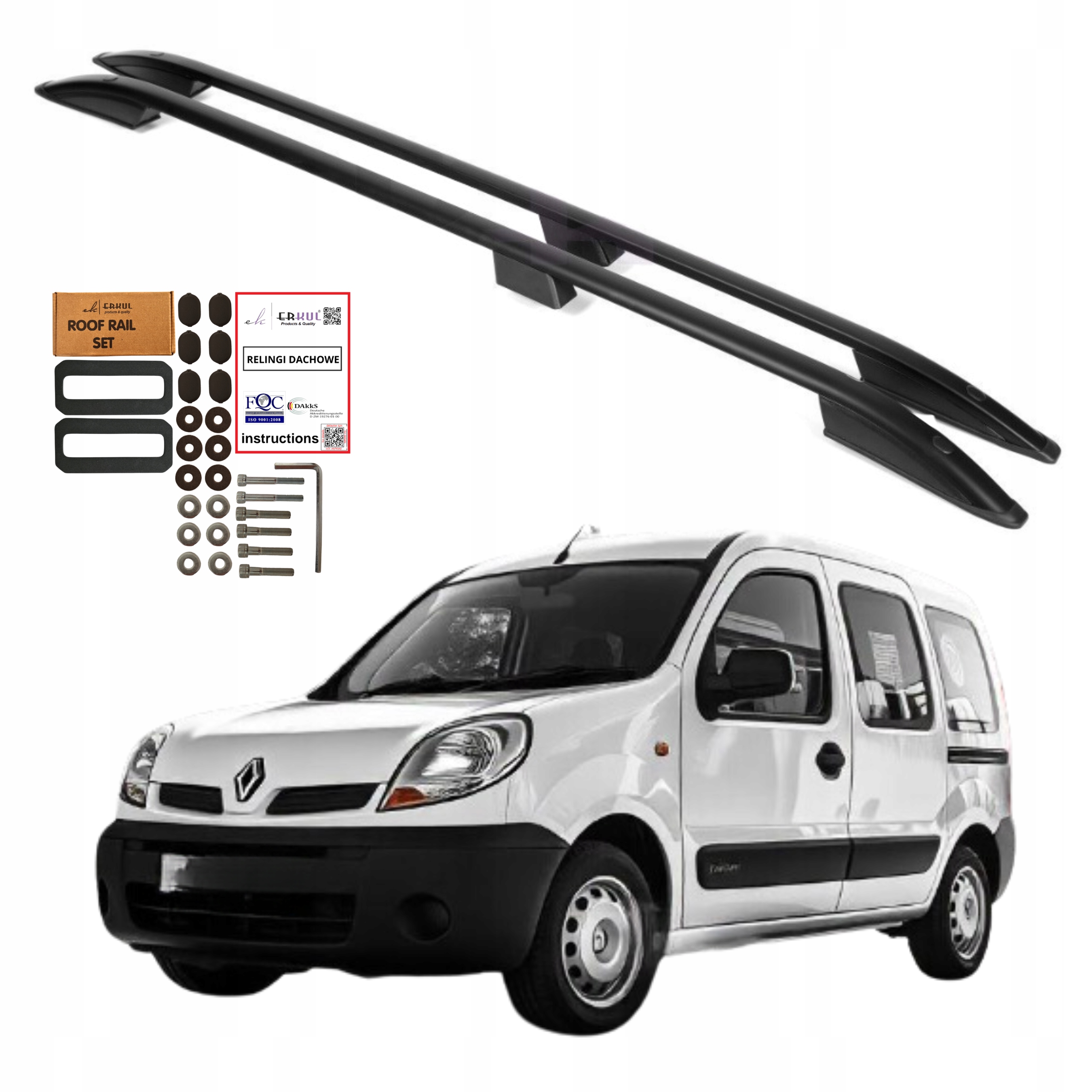 Střešní nosiče Renault Kangoo 1999-2008 Černé Hliníkové Pevné Odolné
