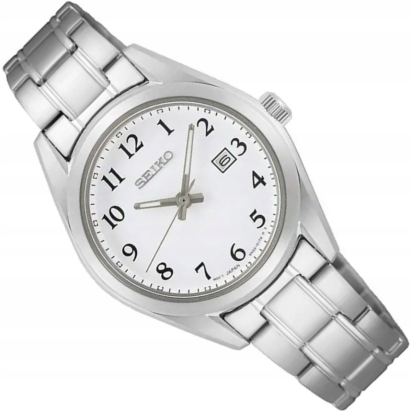 Klasické Dámské Hodinky Seiko SUR465P1 Stříbrno-bílý Safír Data 30 mm Box