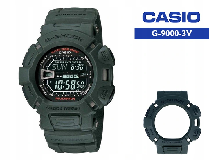 Pásek černý Bezel tmavě zelený pro hodinky Casio G-9000, originální