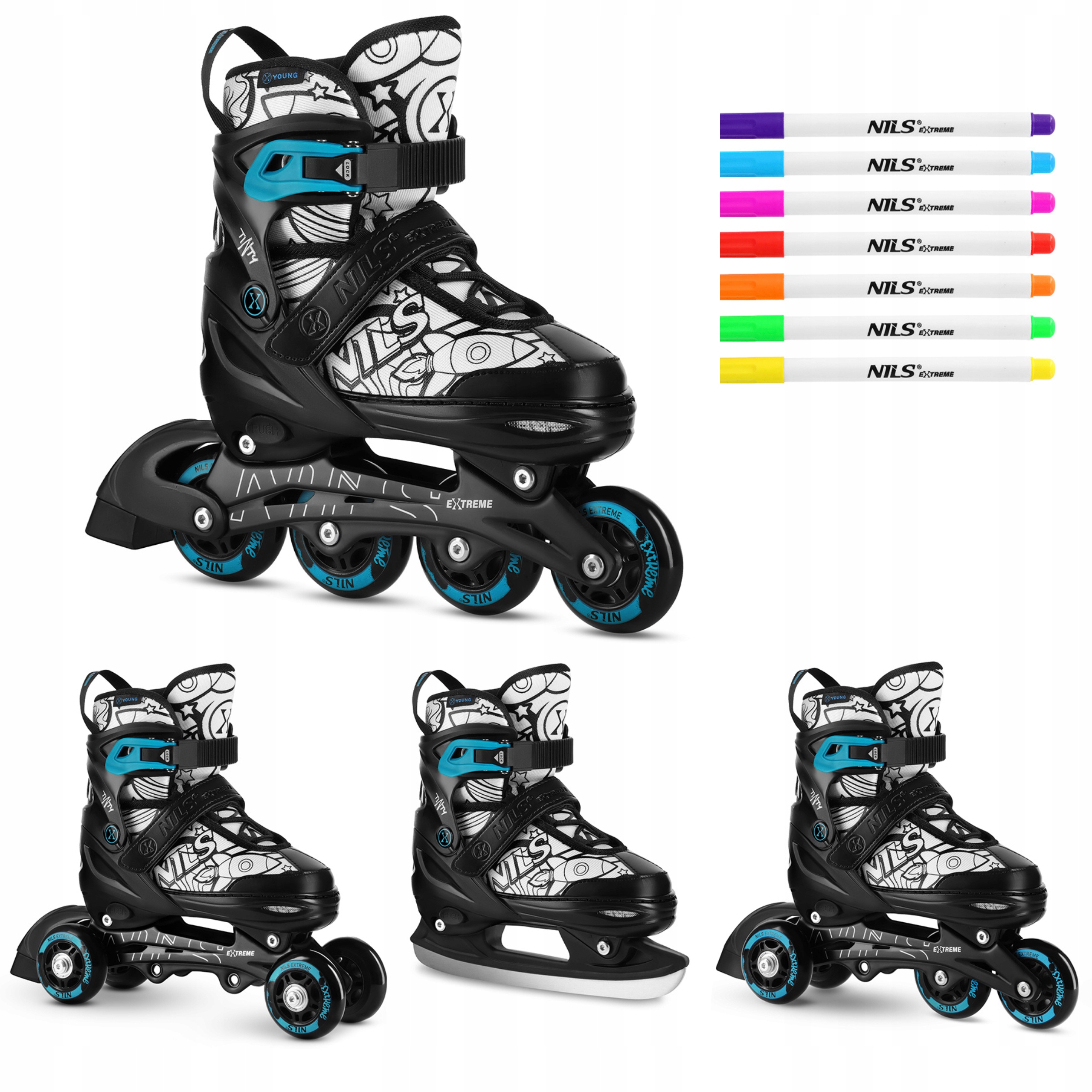 Brusle 2v1 4v1 S 31-34 zelené kolečkové brusle fixy malování Nils Extreme